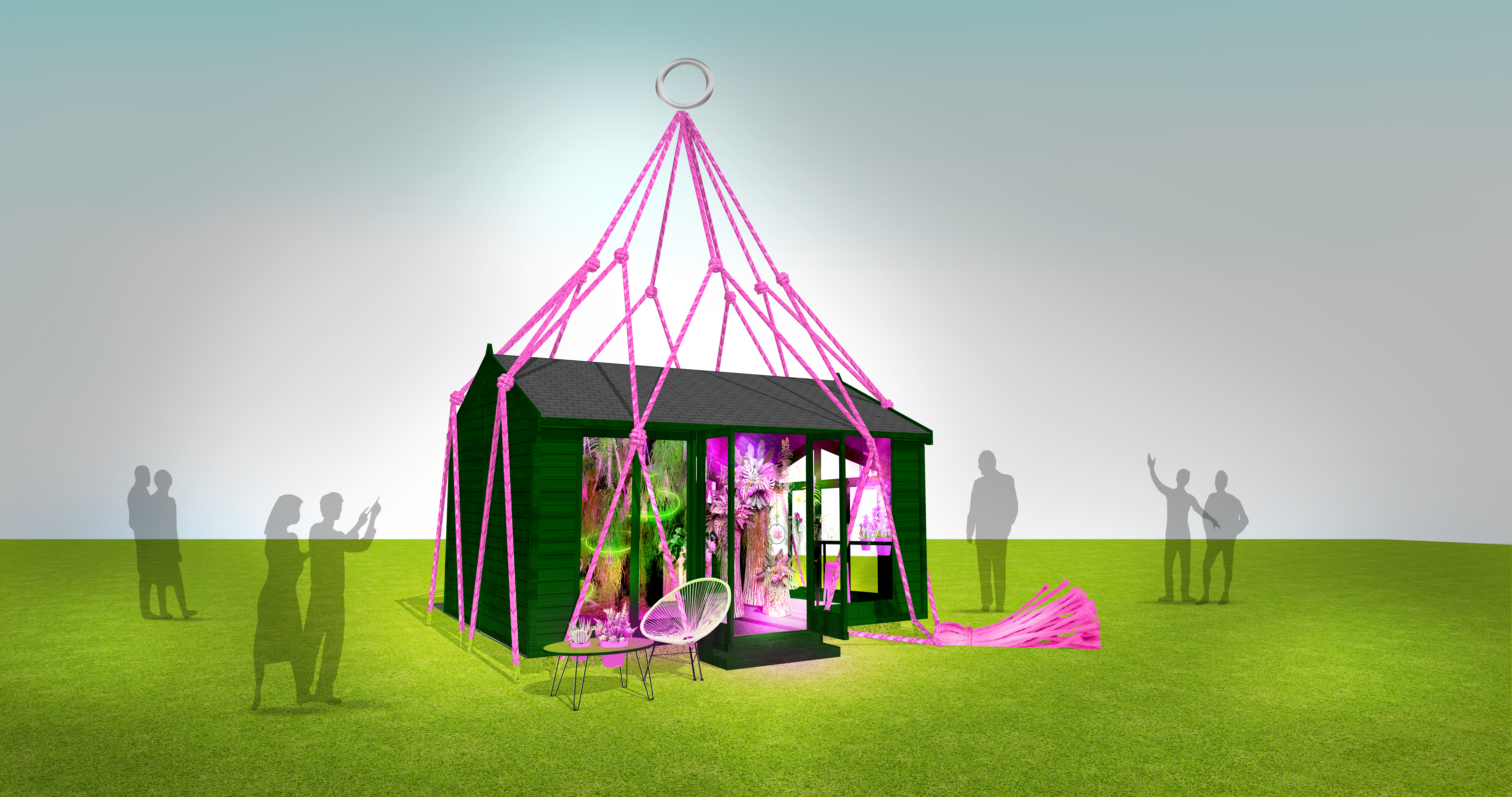 The Green Room Suspended in Pink Rope